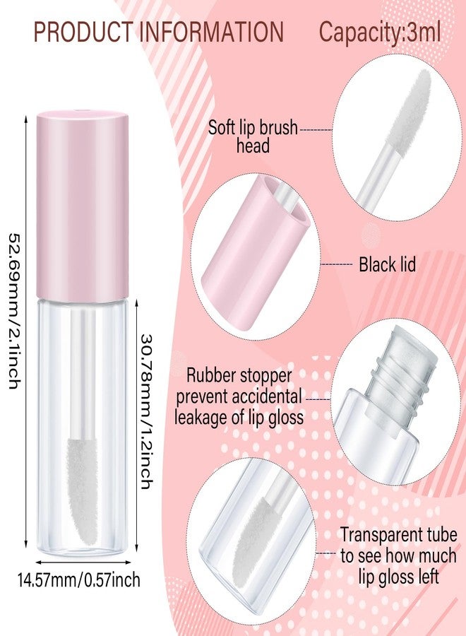 Patelai 100 Pieces Clear Mini Lip Gloss Tube Refillable Empty Lip Balm Gloss Containers Bottles Transparent Mini Lipstick Containers for Women DIY Makeup(Pink,3ml) - Image 2